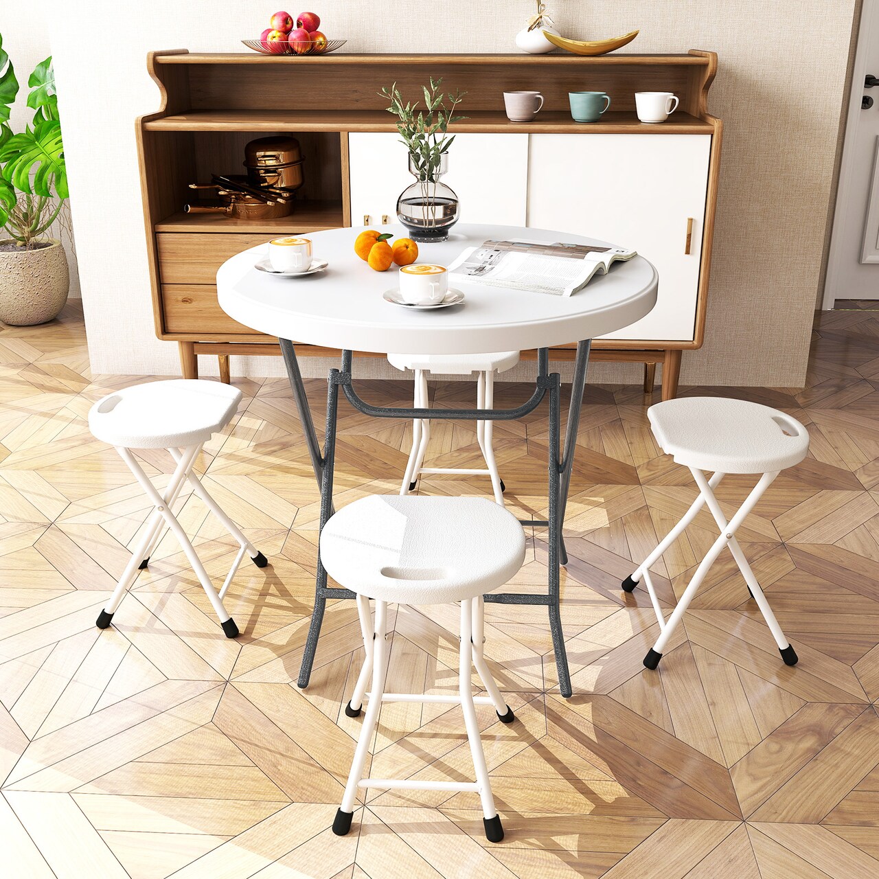 32 Inch Foldable Round Picnic Table with Thick Durable Top for Outdoor Events - 32" x 32" x 30"